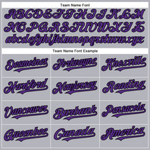 Load image into Gallery viewer, Custom Gray Purple-Black Authentic Baseball Jersey