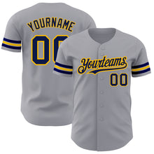 Load image into Gallery viewer, Custom Gray Navy-Gold Authentic Baseball Jersey