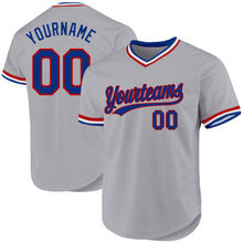 Load image into Gallery viewer, Custom Gray Royal-Red Authentic Throwback Baseball Jersey
