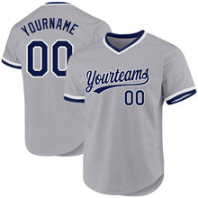 Load image into Gallery viewer, Custom Gray Navy-White Authentic Throwback Baseball Jersey