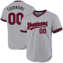 Load image into Gallery viewer, Custom Gray Maroon-Black Authentic Throwback Baseball Jersey