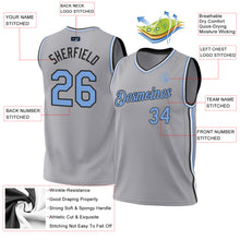Load image into Gallery viewer, Custom Gray Light Blue-Black Authentic Throwback Basketball Jersey