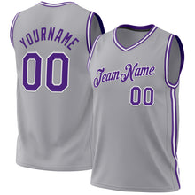 Load image into Gallery viewer, Custom Gray Purple-White Authentic Throwback Basketball Jersey
