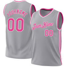 Load image into Gallery viewer, Custom Gray Pink-White Authentic Throwback Basketball Jersey