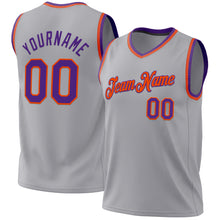 Load image into Gallery viewer, Custom Gray Purple-Orange Authentic Throwback Basketball Jersey