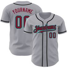 Load image into Gallery viewer, Custom Gray Crimson Black-Aqua Authentic Baseball Jersey