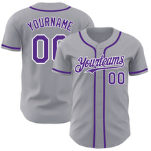 Load image into Gallery viewer, Custom Gray Purple-White Authentic Baseball Jersey