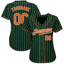Load image into Gallery viewer, Custom Green White Pinstripe Orange-White Authentic Baseball Jersey