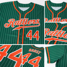 Load image into Gallery viewer, Custom Green White Pinstripe Orange-White Authentic Baseball Jersey