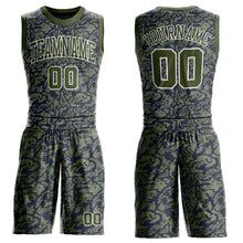 Load image into Gallery viewer, Custom Green Olive-Navy Round Neck Sublimation Basketball Suit Jersey