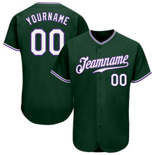 Load image into Gallery viewer, Custom Green White-Purple Authentic Baseball Jersey