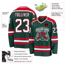 Load image into Gallery viewer, Custom Green White-Red Hockey Jersey