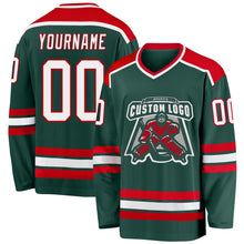 Load image into Gallery viewer, Custom Green White-Red Hockey Jersey