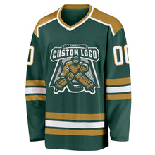 Load image into Gallery viewer, Custom Green White-Old Gold Hockey Jersey