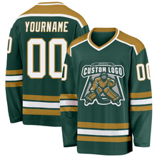 Load image into Gallery viewer, Custom Green White-Old Gold Hockey Jersey