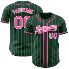 Load image into Gallery viewer, Custom Green White Pinstripe Pink Authentic Baseball Jersey