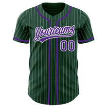 Load image into Gallery viewer, Custom Green White Pinstripe Purple Authentic Baseball Jersey