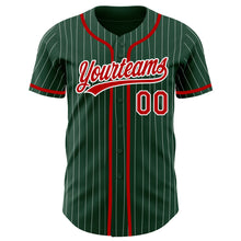 Load image into Gallery viewer, Custom Green White Pinstripe Red Authentic Baseball Jersey