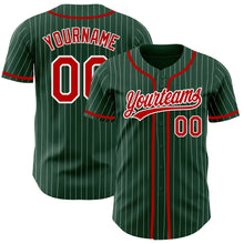 Load image into Gallery viewer, Custom Green White Pinstripe Red Authentic Baseball Jersey