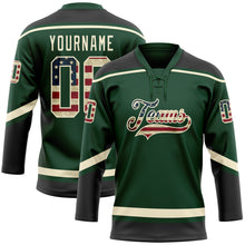 Load image into Gallery viewer, Custom Green Vintage USA Flag Black-Cream Hockey Lace Neck Jersey