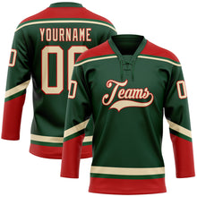 Load image into Gallery viewer, Custom Green City Cream-Red Hockey Lace Neck Jersey