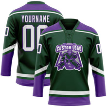 Load image into Gallery viewer, Custom Green White-Purple Hockey Lace Neck Jersey