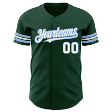 Load image into Gallery viewer, Custom Green White-Light Blue Authentic Baseball Jersey