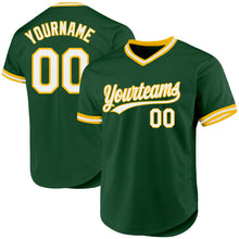 Load image into Gallery viewer, Custom Green White-Gold Authentic Throwback Baseball Jersey