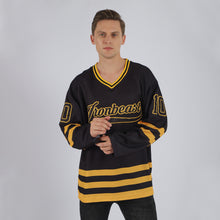 Load image into Gallery viewer, Custom Black Black-Gold Hockey Jersey