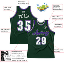 Load image into Gallery viewer, Custom Hunter Green White-Purple Authentic Throwback Basketball Jersey