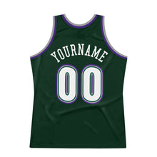 Load image into Gallery viewer, Custom Hunter Green White-Purple Authentic Throwback Basketball Jersey