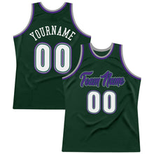 Load image into Gallery viewer, Custom Hunter Green White-Purple Authentic Throwback Basketball Jersey