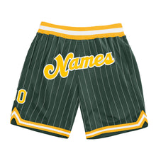 Load image into Gallery viewer, Custom Hunter Green White Pinstripe Gold-White Authentic Basketball Shorts