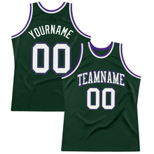 Load image into Gallery viewer, Custom Hunter Green White-Purple Authentic Throwback Basketball Jersey