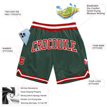 Load image into Gallery viewer, Custom Hunter Green Red-White Authentic Throwback Basketball Shorts