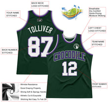 Load image into Gallery viewer, Custom Hunter Green White Gray-Purple Authentic Throwback Basketball Jersey