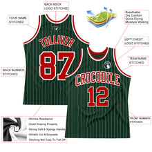 Load image into Gallery viewer, Custom Hunter Green White Pinstripe Red Authentic Basketball Jersey