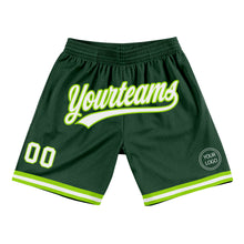 Load image into Gallery viewer, Custom Hunter Green White-Neon Green Authentic Throwback Basketball Shorts