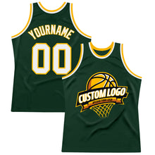 Load image into Gallery viewer, Custom Hunter Green White-Gold Authentic Throwback Basketball Jersey