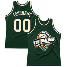 Load image into Gallery viewer, Custom Hunter Green Cream-Black Authentic Throwback Basketball Jersey