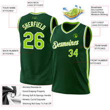 Load image into Gallery viewer, Custom Hunter Green Neon Green-White Authentic Throwback Basketball Jersey