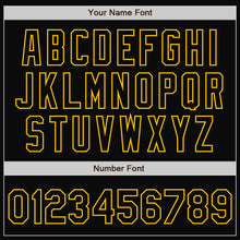 Load image into Gallery viewer, Custom Black Black-Gold Bomber Full-Snap Varsity Letterman Jacket