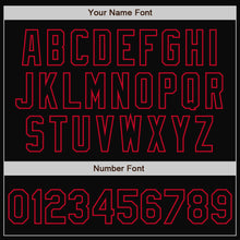 Load image into Gallery viewer, Custom Black Black-Red Bomber Full-Snap Varsity Letterman Jacket