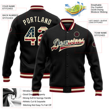 Load image into Gallery viewer, Custom Black Vintage USA Flag-Cream Bomber Full-Snap Varsity Letterman Jacket