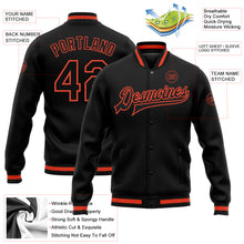 Load image into Gallery viewer, Custom Black Black-Orange Bomber Full-Snap Varsity Letterman Jacket