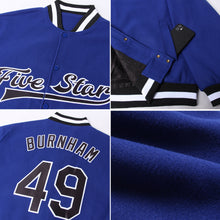 Load image into Gallery viewer, Custom Royal Black-White Bomber Full-Snap Varsity Letterman Jacket