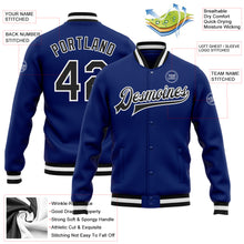 Load image into Gallery viewer, Custom Royal Black-White Bomber Full-Snap Varsity Letterman Jacket