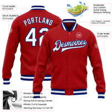 Load image into Gallery viewer, Custom Red White-Royal Bomber Full-Snap Varsity Letterman Jacket