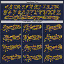 Load image into Gallery viewer, Custom Navy Navy-Gold Bomber Full-Snap Varsity Letterman Jacket