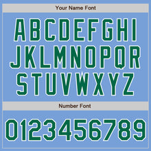 Load image into Gallery viewer, Custom Light Blue Kelly Green-White Bomber Full-Snap Varsity Letterman Jacket